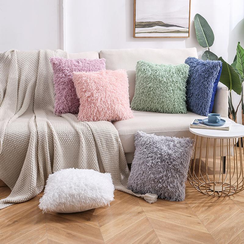 Solid Color Plush Pillow Ins Nordic Office Sofa Cushion Cover Down Feather Bedside Cushion