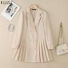 ZANZEA Rochie Elegantă Casual pentru Femei cu Guler Reversibil și Mânecă Lungă
