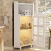 Angoliera Bianca con Finitura Laccata e Illuminazione LED – Cassettiera con Controllo App, per Soggiorno, Libreria, Bagno (63,5*124 cm, Bianco)