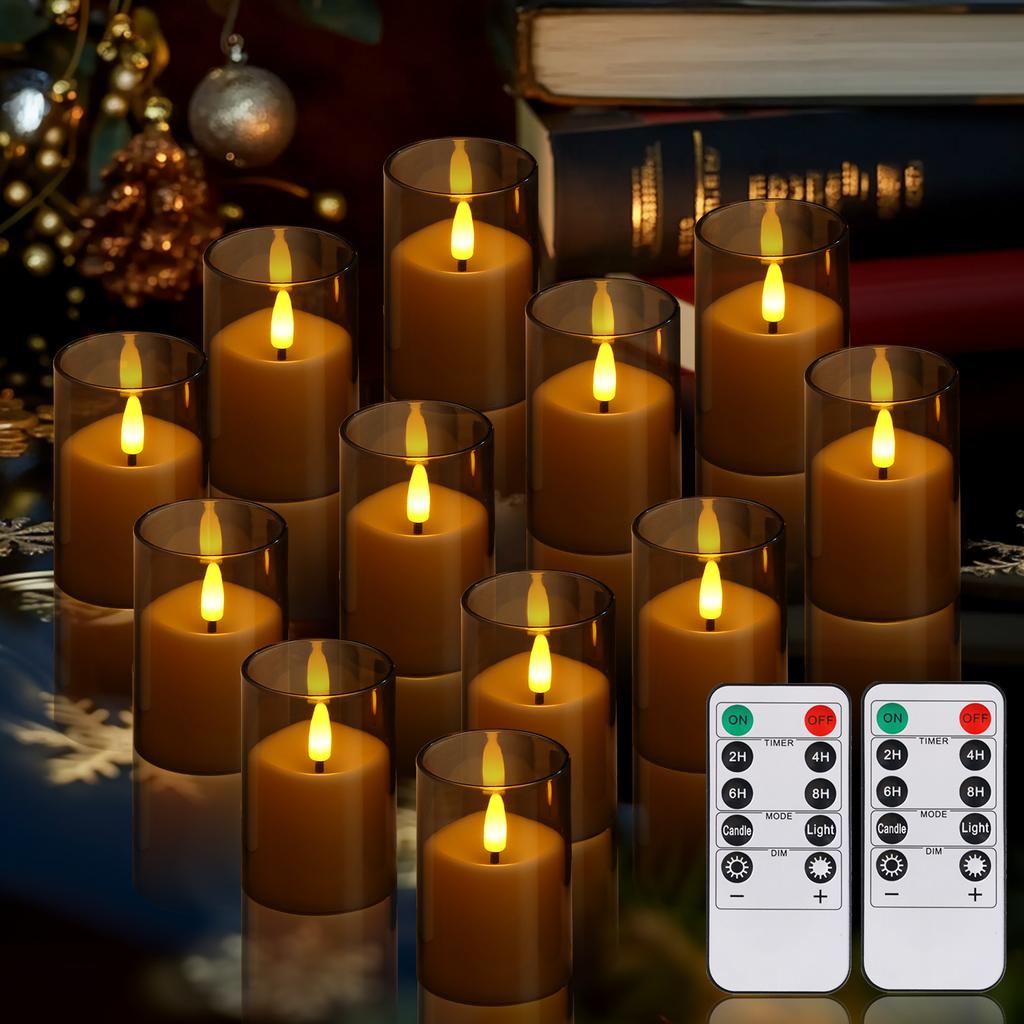 Acrylic Flameless Votive Electronic Candles with Timer & Remote Control Flickering LED Tealight for Wedding Christmas Home Decor