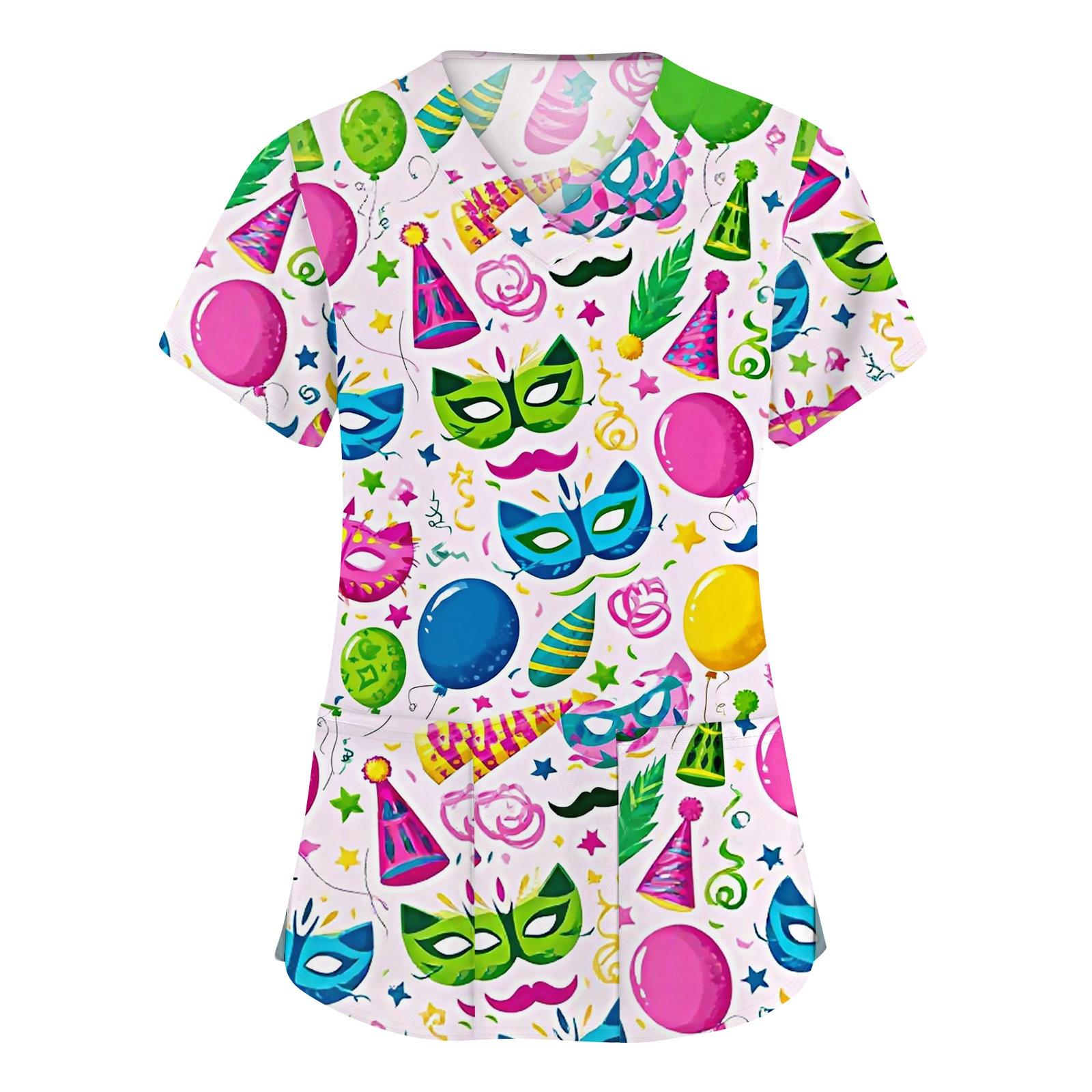 

Women s Fashion V-neck Short Sleeve Workwear With Pockets Printed Tops XXXXL синий