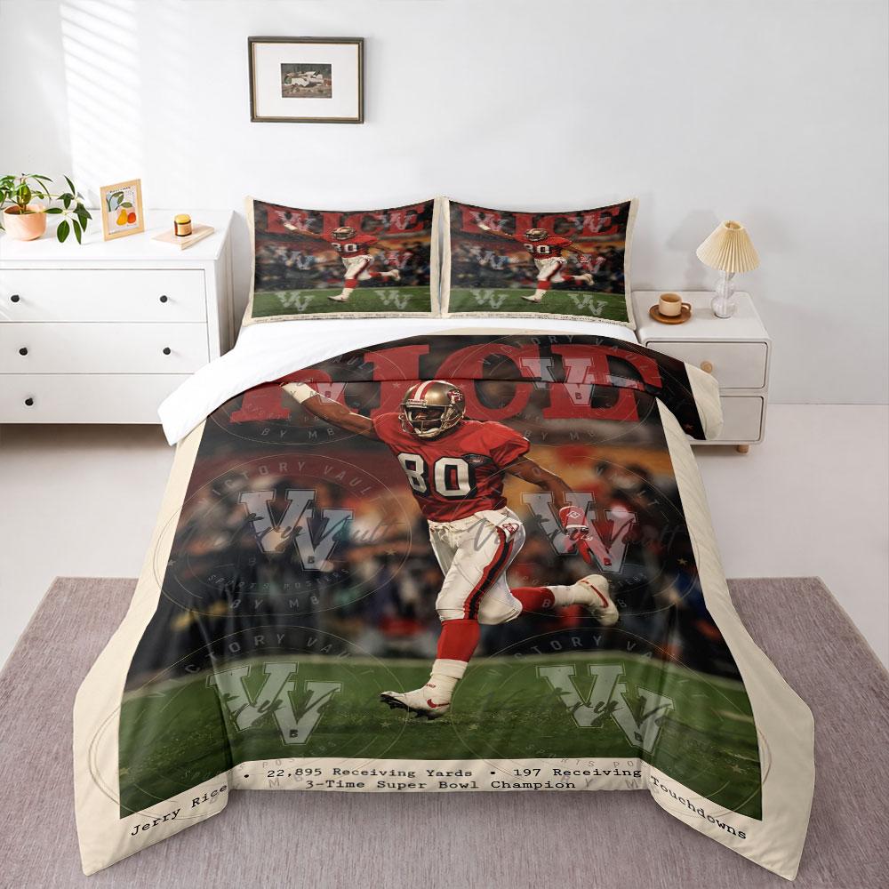 Jerry Rice 80 San Francisco 49ers Bedding Set, Red Gold NFL Receiver, Duvet Cover Set for NFL Football GOAT Wide Receiver Fans