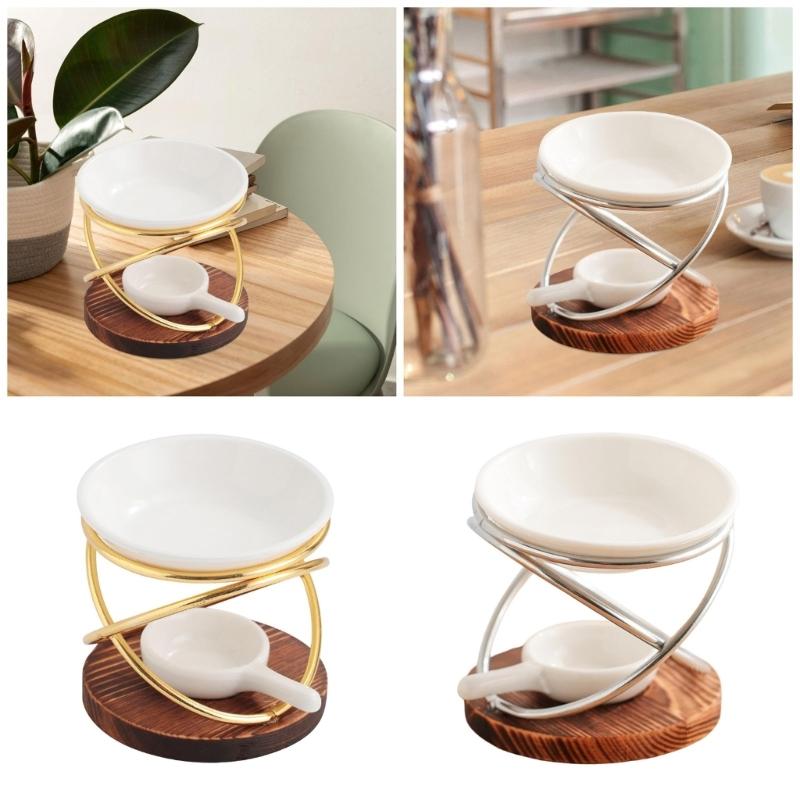 Wax Melt Warmer With Wood Base Candle Holder Large Capacity Essential Oil Burners For Aromatherapies And Relaxation