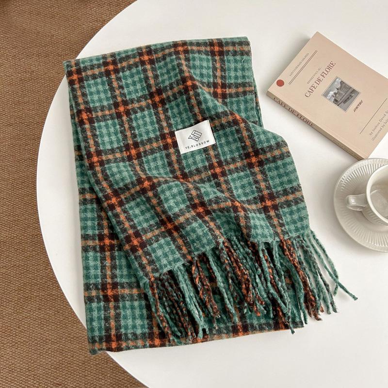 High-End Plaid Shawl for Women - 2025 Autumn/Winter Korean Style Thickened Imitation Cashmere Scarf