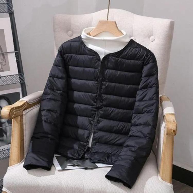 Warm Long Sleeves Round Neck Thickened Padded Windproof Cold Weather Daily Outwear with Pockets Cotton Jacket Winter Down Coat Button