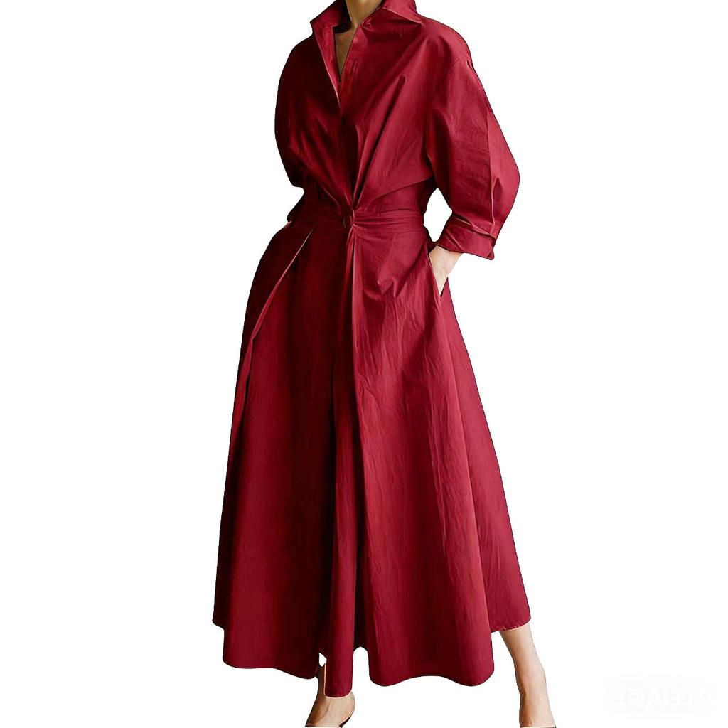 New Medieval Retro Plus Size Fashion POLO Collar Loose Pendulum Women's Dress