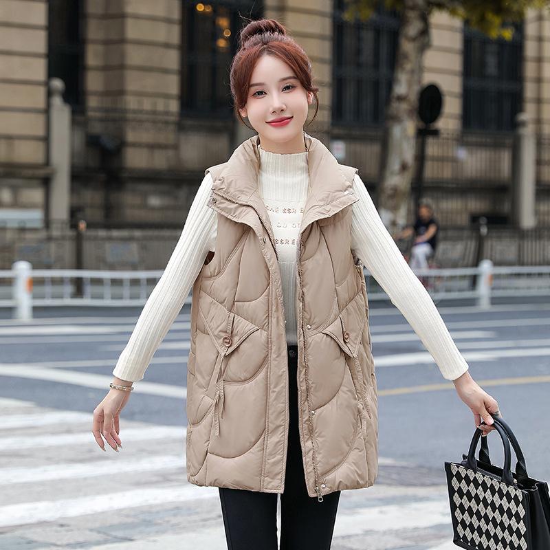 2026 Autumn/Winter Women's Mid-Length Sleeveless Cotton Padded Vest