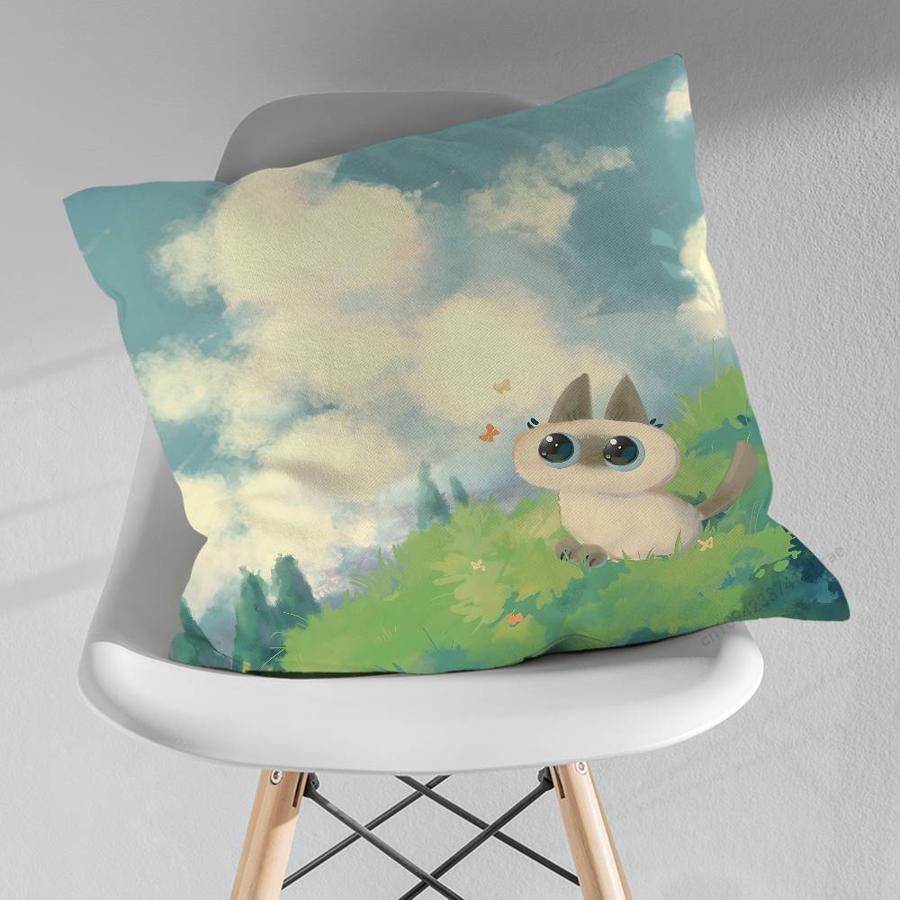 Cute Art AAzukisan Cat Various Sizes Square Pillow Case For Car Home Bedchamber Decor Birthday Gift