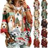 Women's Christmas Print Hooded Pullover Top with Three-Quarter Sleeves
