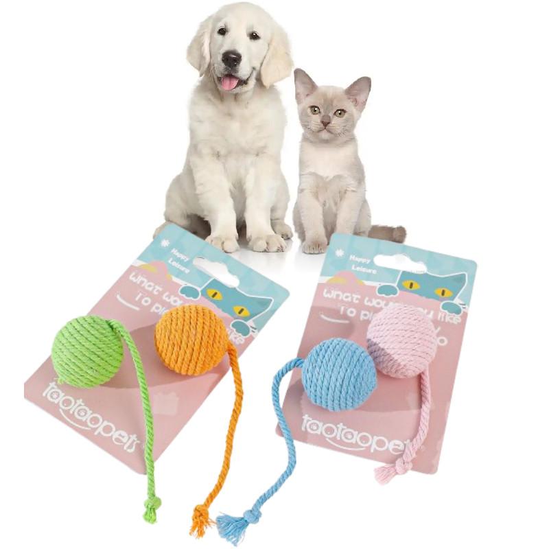 Pet Cotton Rope Toy With Colorful Tail Ball For Cats And Dental Chewing