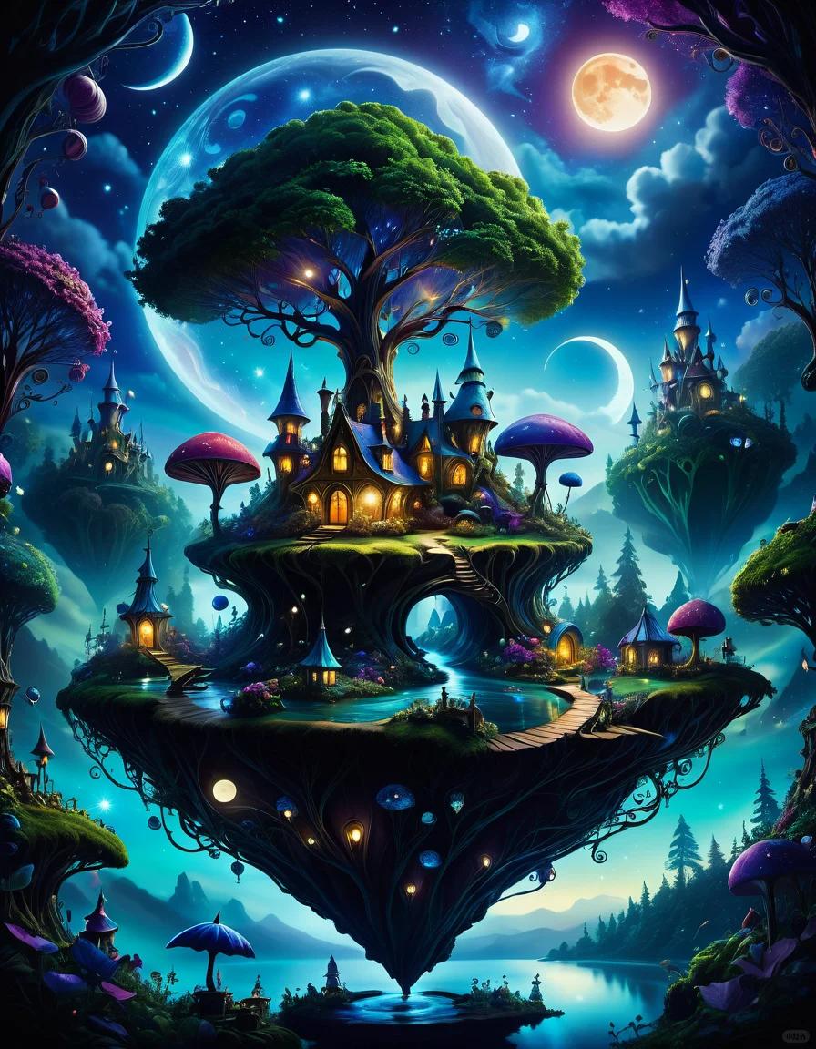 

Дерево Алмазная вышивка Дом Стразы Картина Пейзаж Фэнтези Наборы для рисования Вышивка крестом Мозаика Луна Настенное искусство Full Round 20x30CM