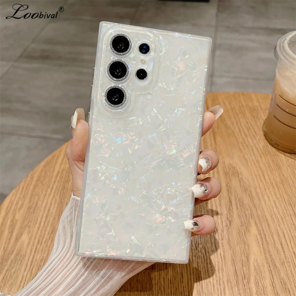Glitter Marble Shell Pattern Case for Samsung Galaxy S24 S2 Ultra S23 S22 Plus S2 Plating Button Shockproof Ultra Slim Cover