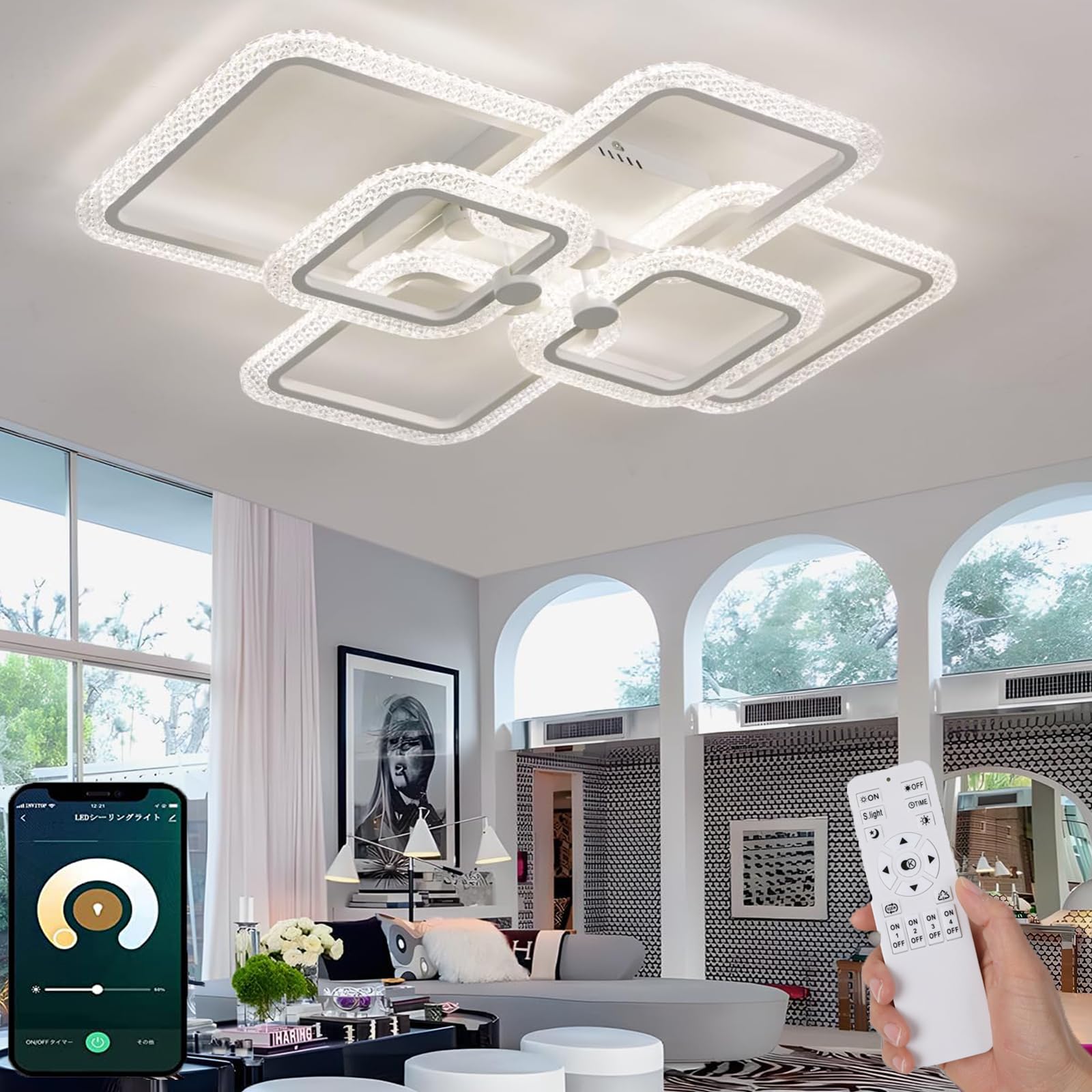 

LED Ceiling Light, Suitable for 6-20 tatami mats, Stylish, Nordic Design, Energy-Saving, Eye-Friendly Lighting, Stepless Dimming and Color