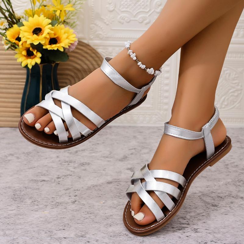 Fashion 2025 New Ladies Shoes Elastic Band Women's Sandals Fashion Open Toe Casual Summer Plus Size Light Comfortable Flat Sandals