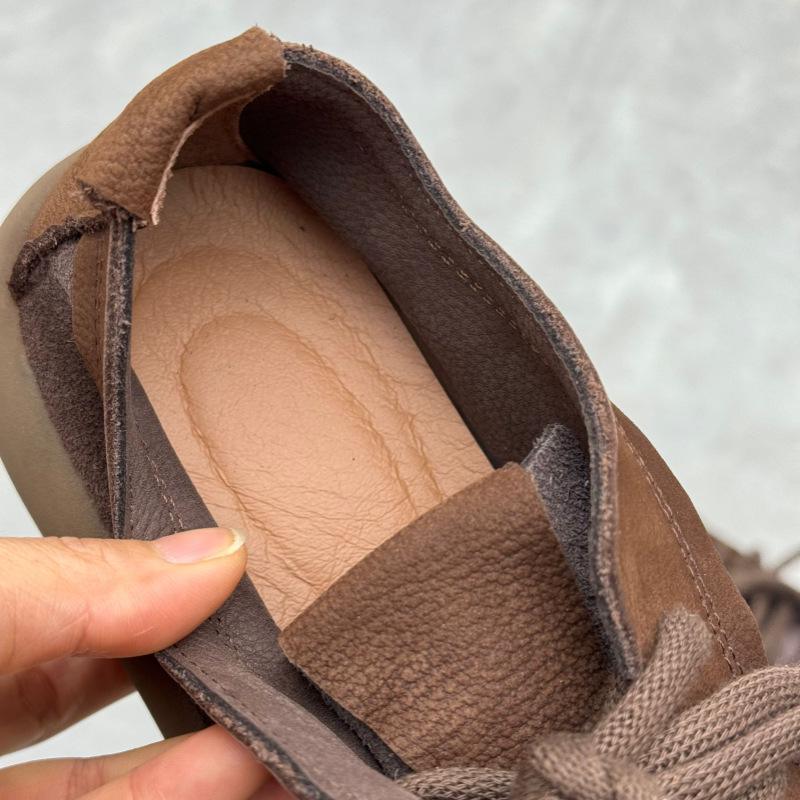 Originale Retro Schnürschuhe für Damen aus echtem Leder, lässige Wildleder-Rindlederschuhe für alle Jahreszeiten