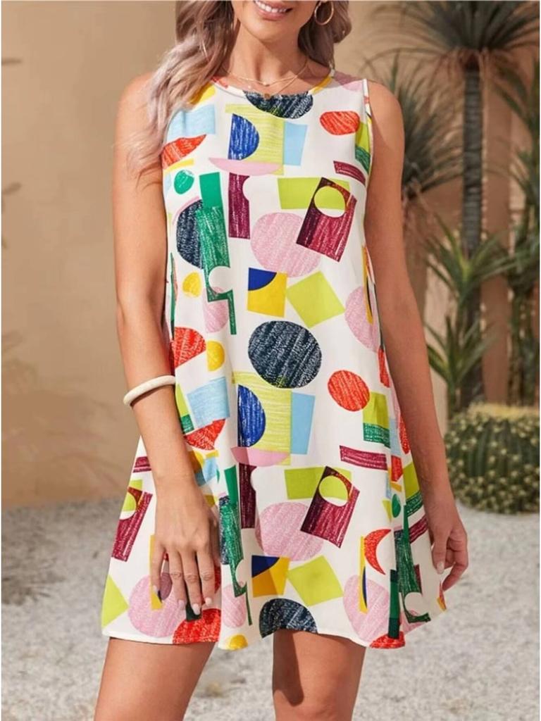 Spring Summer Casual Street Women Plus Size Sleeveless Print Stretchy Bodycon Mini Dress Sexy Dress