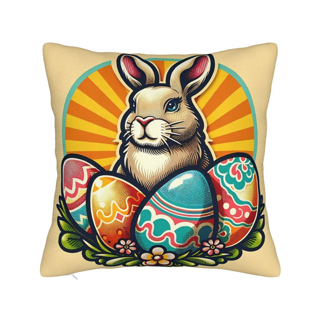Funny Easter Cats Ears Bunny Eggs Pillow Case Comfy Pillow Cover Vintage Pillowcases For Sofa Couch Bed Living Room