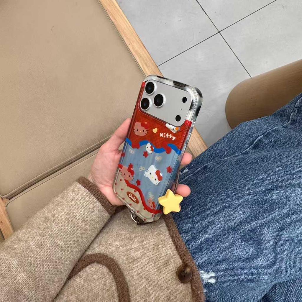 Korean Striped Patchwork KT Case for iPhone 17 Pro Max, Apple 16/15, Chain 14, Female 17