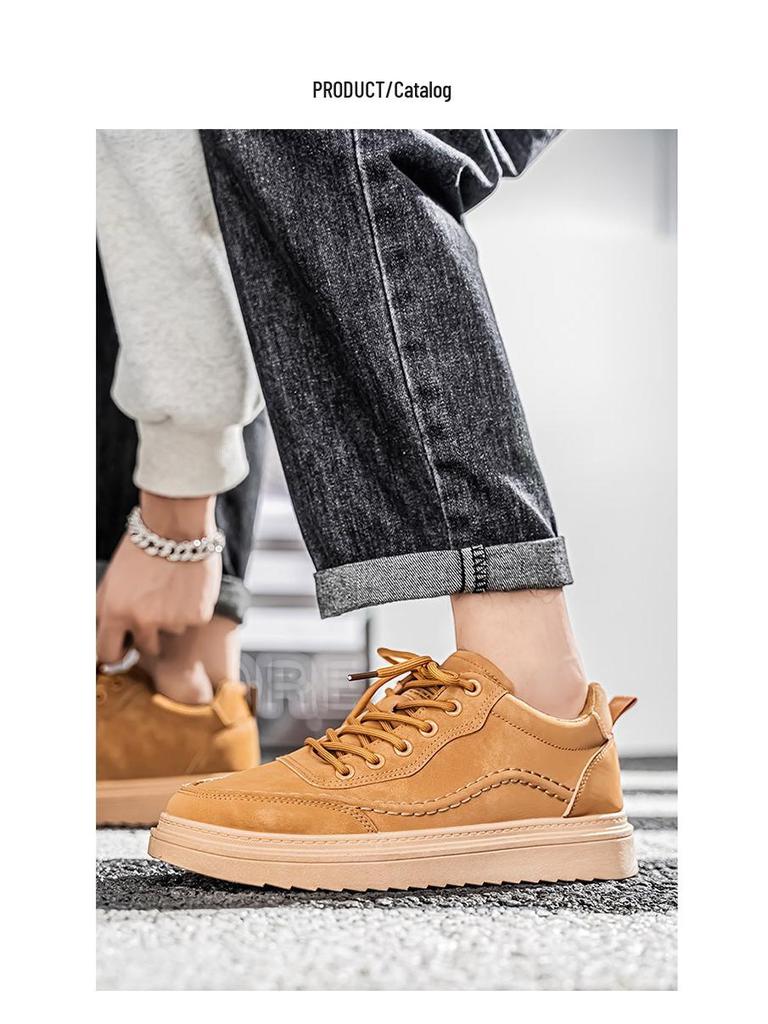 2025 Men's Trendy Casual Leather Sneakers - Breathable, Thick-Soled, Versatile Skate Shoes