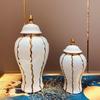 Ceramic General Jar Electroplated Gold Plaid Artwork Storage Jar Home Decor Hotel Display Vase Dry Dried Flowe Vase With lid