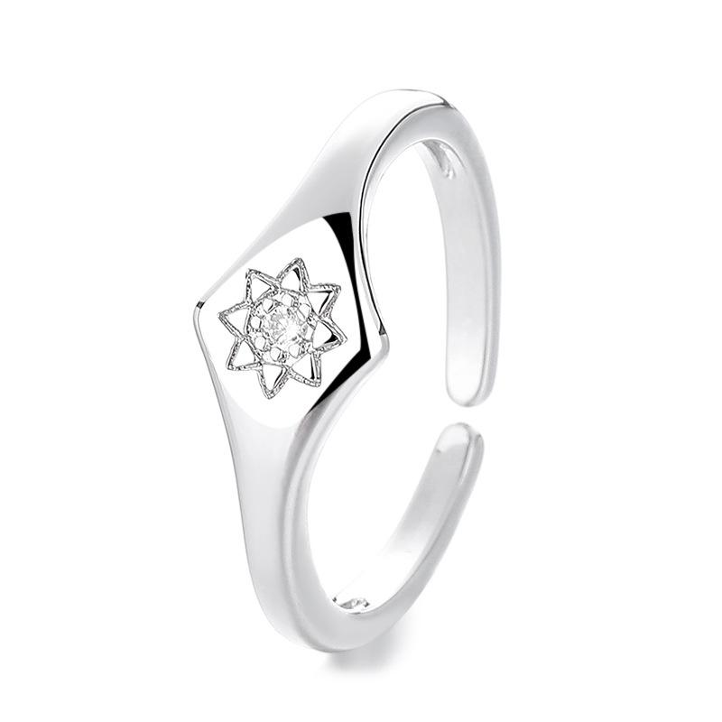 2026 Octagram Plain Ring Women s Light Luxury High-end Niche Design Index Finger Ring Open Ring Ins Accessories Resizable серебряный
