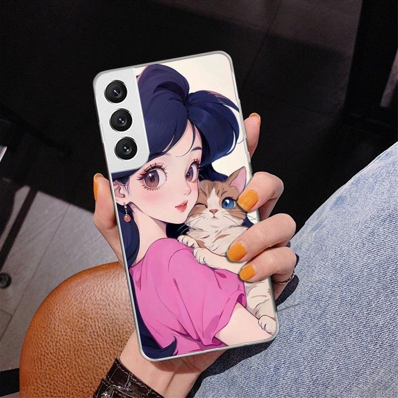

Cute Anime Ins Girls Animal Cat Phone Case For Samsung Galaxy S24 S25 Edge S26 Ultra S23 S22 S21 Plus S20 FE + Personalized Prin Samsung S23 Ultra
