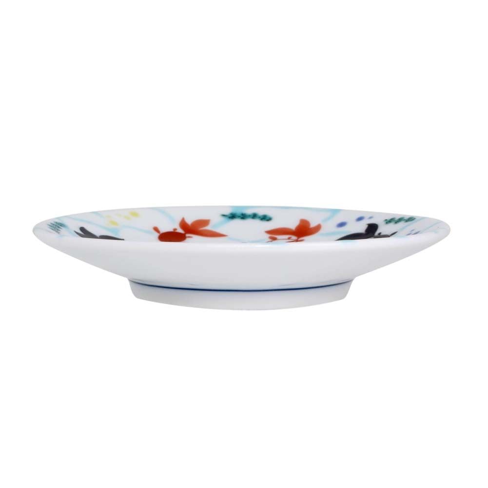 KISSYO Kutani Ware Ceramic Featuring a Goldfish A Beautiful and Vibrant Suitable for Use with ClickPost Japanese-made Plate, 9.5cm, Design. Design.