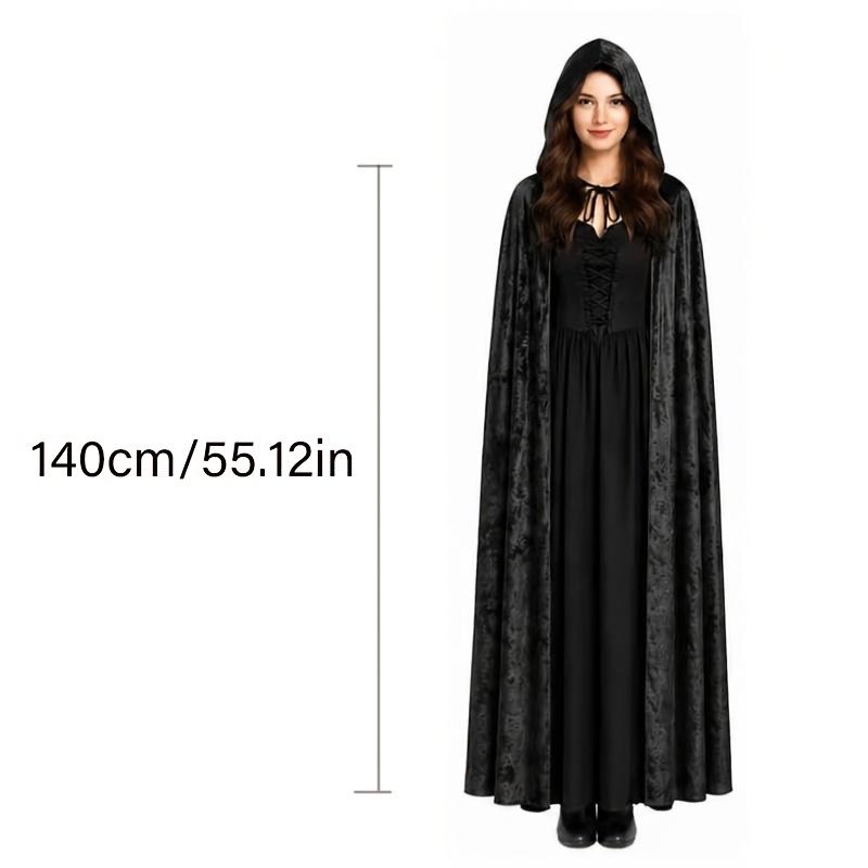 1Pc Velvet Hooded Cape, Halloween Cloak Robe Unisex Witch And Elf Cosplay Accessory Suitable For Costume Masquerades, Devil And Vampire Dark Outfits