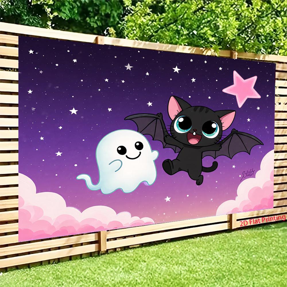 2D flat, background cloth for bats and ghosts traveling through the starry sky, suitable for holiday parties, polyester fiber