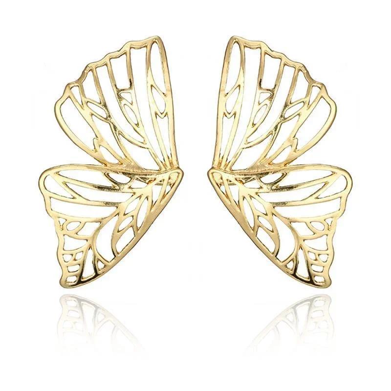 Gold Color Hollow Big Butterfly Stud Earring for Women Metal Angel Wing Statement Pendant Earrings Jewelry Party Gift Pendientes