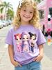 Summer Kpop Popular Cartoon Print Children's Design Casual Harajuku Style Round Neck Short Sleeved Top Fans Gifts Kids Clothes