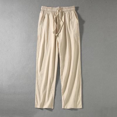 Men's Loose Fit Linen Trousers - Straight Leg, Drawstring, Harem Style, Cotton Blend, Chinese Influence.
