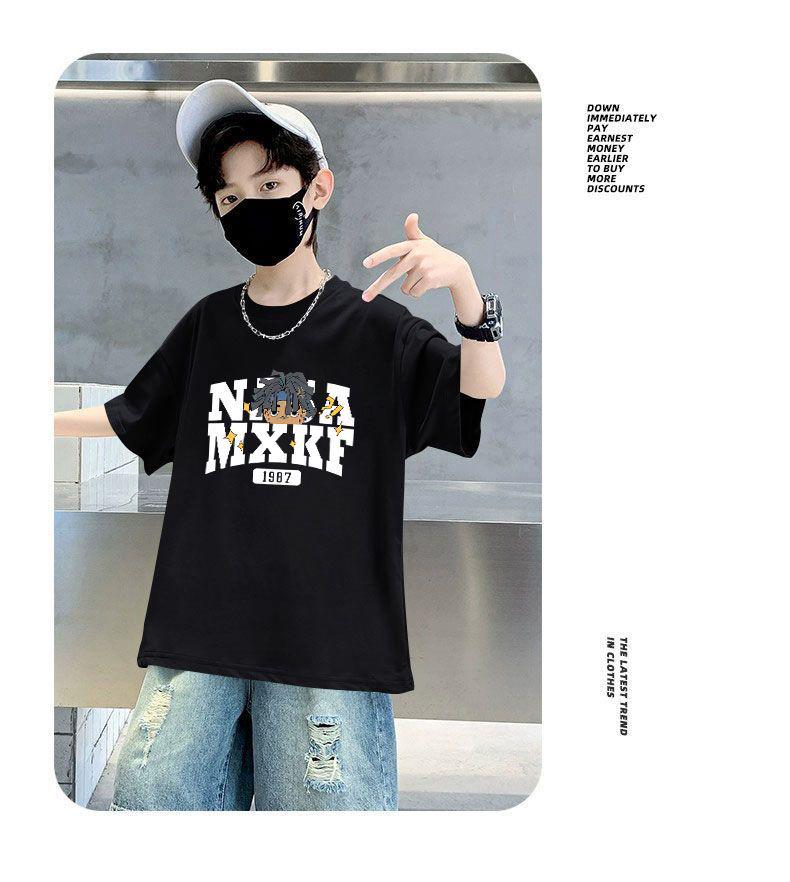 Jungen Cartoon Baumwoll-T-Shirt - Atmungsaktiv & Schweißabsorbierend, Kurzärmelig, Stilvolle & Lockere Passform für Mittlere und Große Kinder - Sommer-Trend