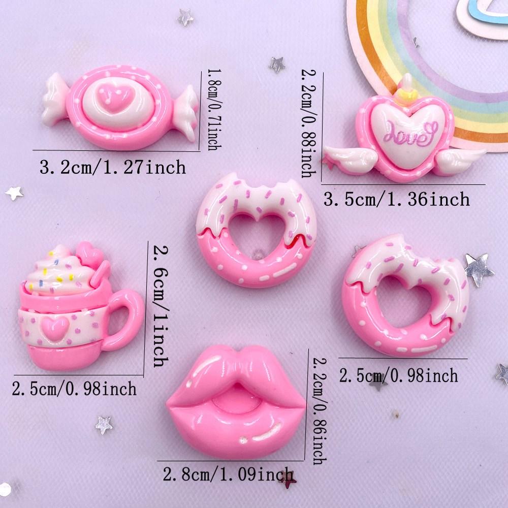 10PCS Resin Colorful Kawaii Pink Candy Heart Donut Flat Back Stone Cartoons Scrapbook Figurines DIY Bow Decor Accessories Crafts
