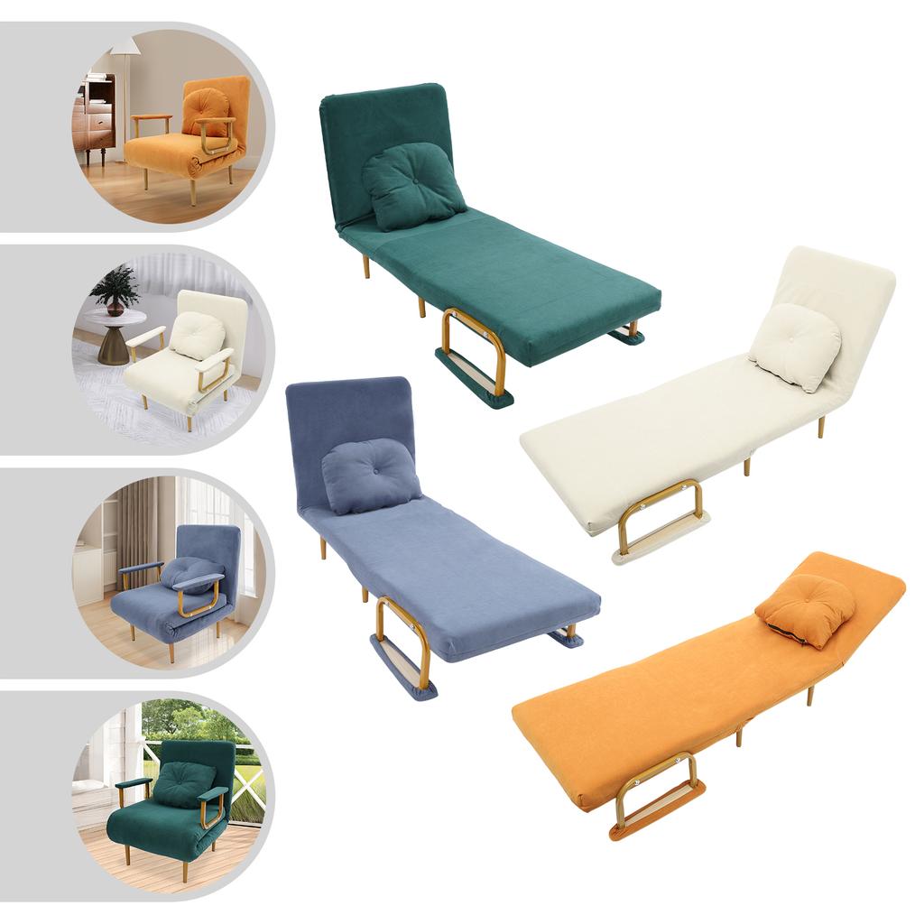 68x190cm Convertible Iron Sofa Bed,Orange/Off-white/Grey/Green Rectangular Sofa Chair Bed Floor Standing for Indoor Places
