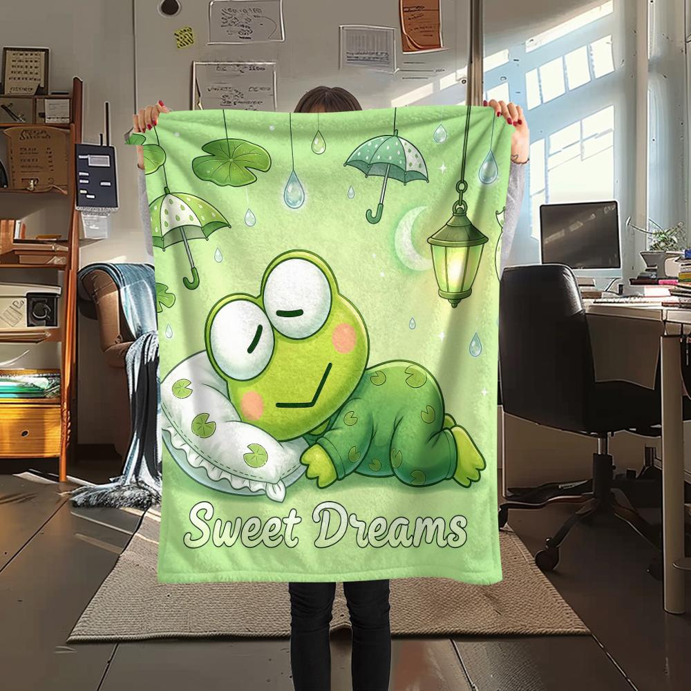 1PC Keroppi  Print Flannel Blanket, High Quality All Seasons, Home Decor, Warmth and Comfort, Perfect for Christmas Gifts