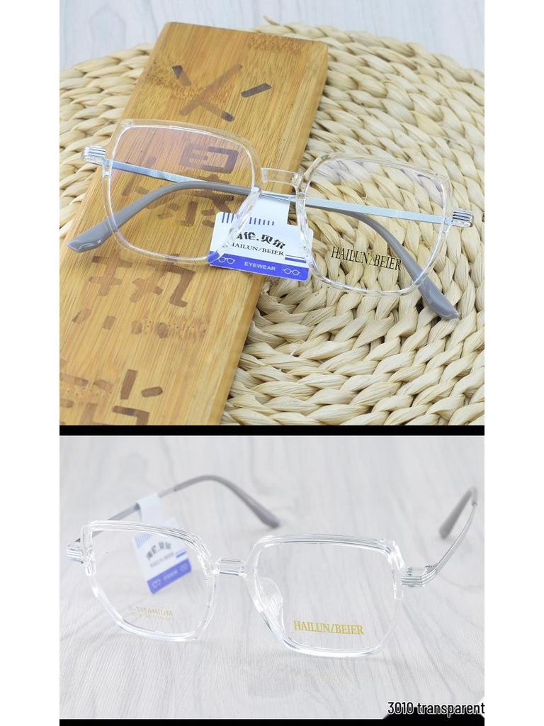 Korean Style TR90 Polygon Eyeglasses - Large Gold Transparent Full Frame for Nearsightedness