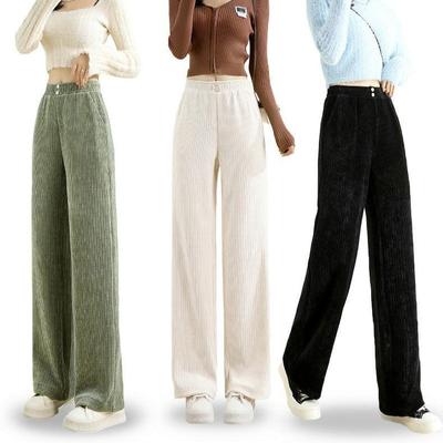 Φθινοπωρινό Γυναικείο Casual Κορδόνι Παντελόνι με Φαρδύ Πόδι Ίσια και Χαλαρή Εφαρμογή