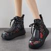 Fashion GKTINOO Genuine Leather Women Boots Retro Shoes 2024 New Autumn Winter Print Round Toe Lace-up Handmade Concise Platform Boots