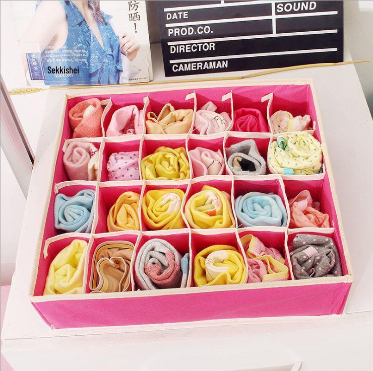 Foldable Underwear & Socks Storage Box with Dividers - Wardrobe Organizer for Bras and Panties.