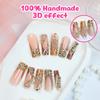 European and American Cross-border Hot-selling Water Pipe Nail Heavy Industry Bow Gold Diamond-encrusted Nail Leopard Print Long Fake Nail Manicure