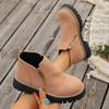 Damen Stiefeletten mit runder Zehenpartie in Überweite, Martin Boots mit Blockabsatz und Reißverschluss an der Seite, Herbst Winter Kurzstiefel für Damen