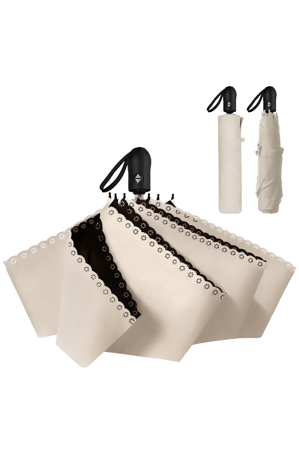 

CICIBELLA Складной автоматический зонт от солнца с УФ-защитой, цветочный, светло-бежевый, открывание/закрывание одним касанием, 100% защита, легкий, женский, с принтом, W-S10,