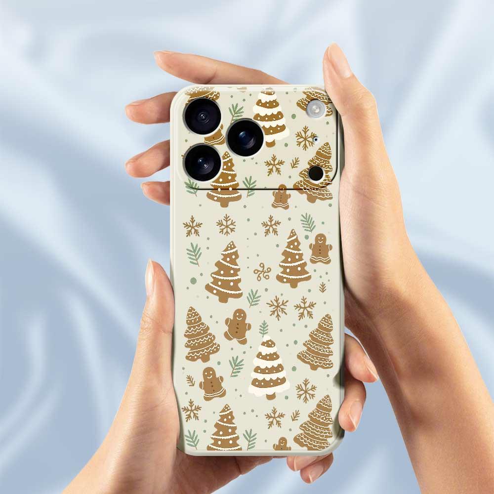 Für iPhone 17 Pro Max Hülle Braun Weihnachtsbaum Lebkuchenmuster Druck Gerader Rand TPU Handy Rückseite
