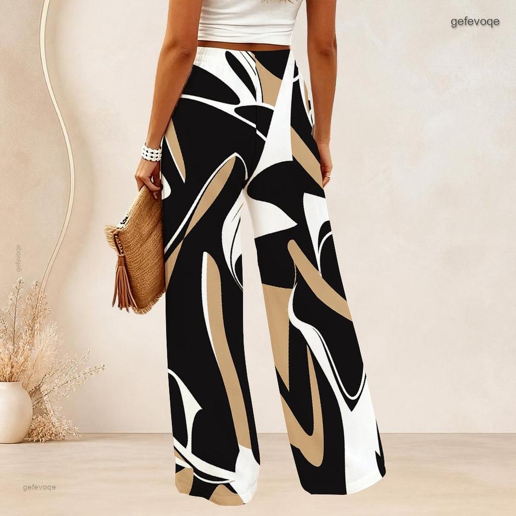 Women Plus Size Abstract Geometric Print Wide Leg Pants Elastic High Waist Loose Casual Long Trousers For Daily Holiday Wear