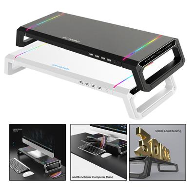 Aluminum RGB Monitor Stand Riser Bracket with 4 USB Ports Desk Organizer All-In-One Computer Laptop Height Stand Holder