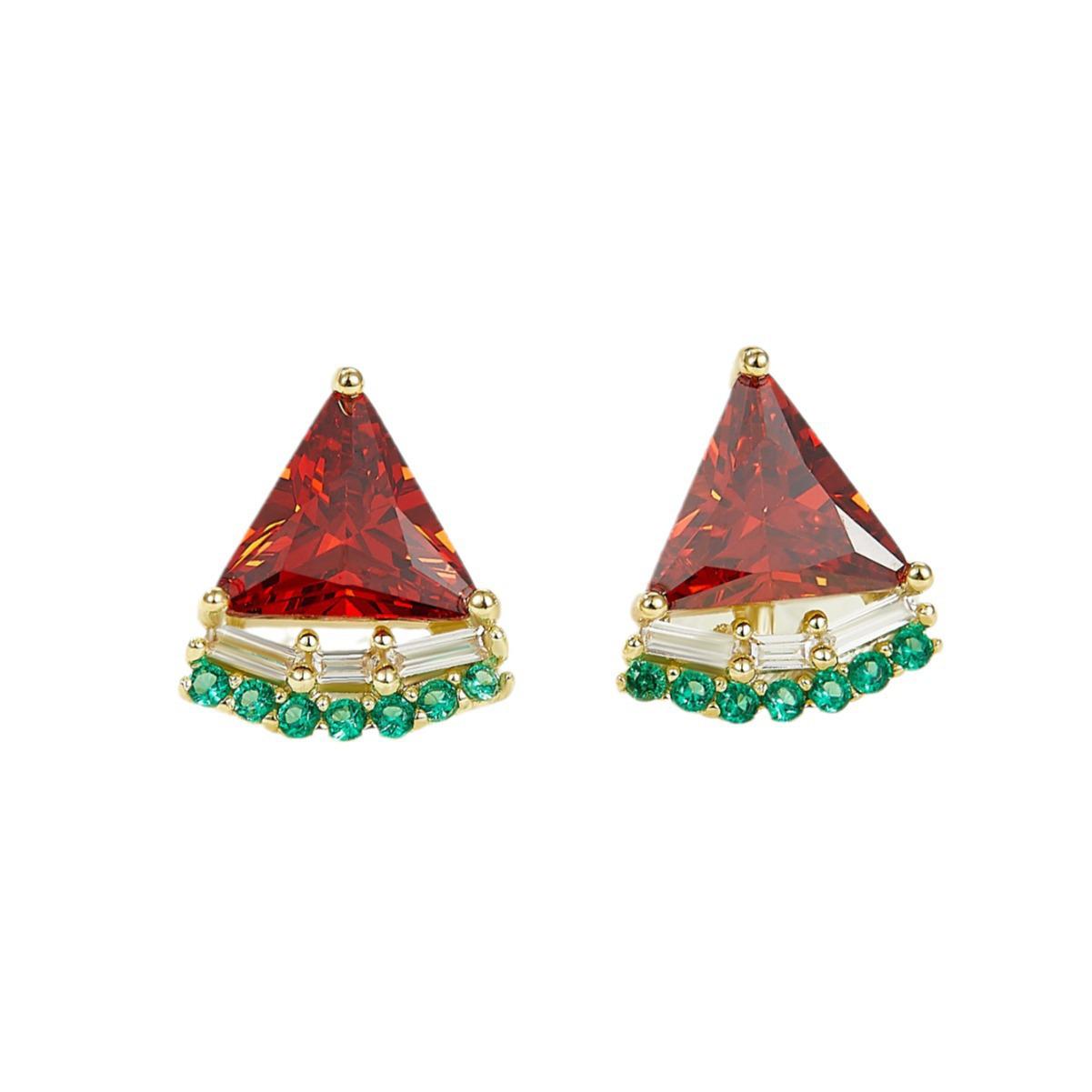 

925 Sterling Silver 14K Gold-Plated Zircon Watermelon Stud Earrings 925 Silver золотой