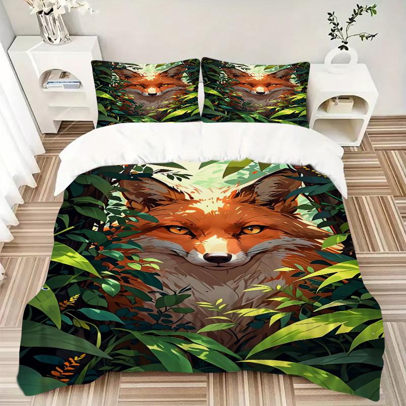 3pcs Fox Print Duvet Cover Set - Machine Washable, Includes 1 Cover and 2 Pillowcases, No Core Included Yy251013001