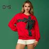 Christmas Hoodie Women O-Neck Long Sleeve Plaid Print Bowknot Decor Sport Tops Loose Fit Casual Pullover Tops