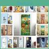 Sticker de Porte Dessin Animé pour Enfants Garçons Filles Chambre à Coucher Papier Peint 3D Autocollant Lion Girafe Jungle Décoration Affiche